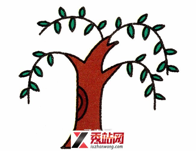 简笔画柳树的画法步骤彩色 -  www.kejidiy.com